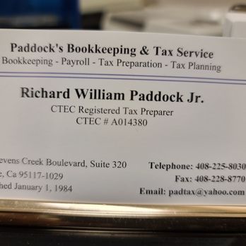 Paddock's Bookkeeping & Tax Service - Mr. Paddock's Contact - Financial Advising Near Me - San Jose, California