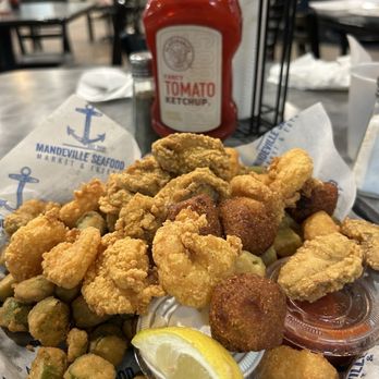 Mandeville Seafood Market & Eatery - Shrimp and Oyster Platter with Fried Okra - Cajun/Creole Near Me - Mandeville, Louisiana Mandeville Seafood Market & Eatery - Shrimp and Oyster Platter with Fried Okra - Cajun/Creole Near Me - Mandeville, Louisiana