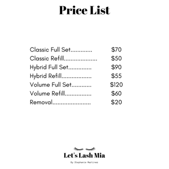 Let’s Lash Mia - Price list - Eyelash Service Near Me