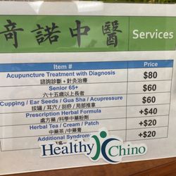 Chino Acupuncture & Herbs Clinic - Service and pricing (dated 7/7/2023)