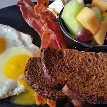 Rooster Café - 2 egg breakfast. I chose bacon, fruit as my side, and squaw toast. - Breakfast & Brunch Near Me - Costa Mesa, California Rooster Café - 2 egg breakfast. I chose bacon, fruit as my side, and squaw toast. - Breakfast & Brunch Near Me - Costa Mesa, California