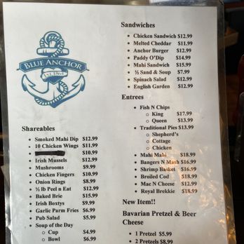 Blue Anchor Pub - Menu. - British Near Me - Delray Beach, Florida