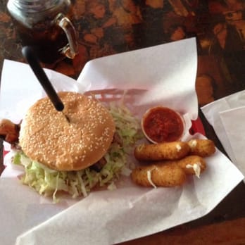 Brownsville Saloon - Bacon cheeseburger with substitute of mozzarella sticks and marinara. - Pubs Near Me - Brownsville, Oregon Brownsville Saloon - Bacon cheeseburger with substitute of mozzarella sticks and marinara. - Pubs Near Me - Brownsville, Oregon
