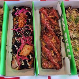 Left to right: Mr. Pig, Beef Adobo, Kissd, Black Garlic Cheezy Bread.