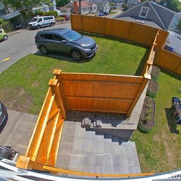 from the mudroom, two tier, wide stair down with railing, 5 foot gate from the mudroom, two tier, wide stair down with railing, 5 foot gate