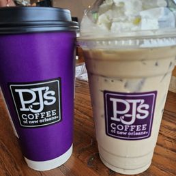 Hot latte and southern wedding cake iced coffee Hot latte and southern wedding cake iced coffee
