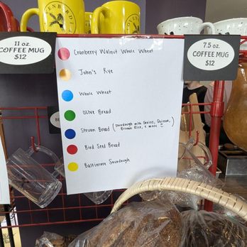 Ovenbird Bakery - Color coded to figure out which bread is which. - Bakeries Near Me - Baltimore, Maryland