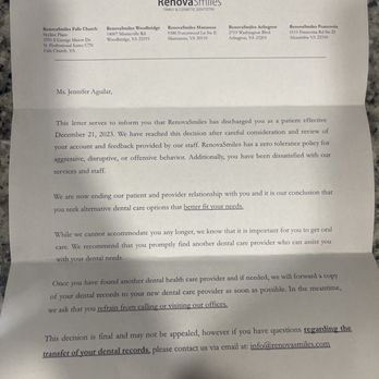 RenovaSmiles - Woodbridge - I RECEIVED THIS LETTER DUE TO A $25 BALANCE!!!! ALL BECAUSE I DID NOT LET THE RECEPTIONIST BE RUDE TO ME IN FRONT OF PATIENTS !!!! - Cosmetic Dentists Near Me - Woodbridge, Virginia RenovaSmiles - Woodbridge - I RECEIVED THIS LETTER DUE TO A $25 BALANCE!!!! ALL BECAUSE I DID NOT LET THE RECEPTIONIST BE RUDE TO ME IN FRONT OF PATIENTS !!!! - Cosmetic Dentists Near Me - Woodbridge, Virginia