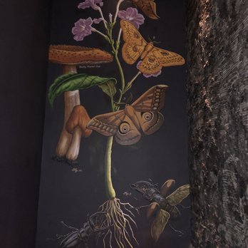 Clifton's Republic - Beautiful painting on a wall facing the stairs down a secret lounge/area - Bars Near Me - Los Angeles, California
