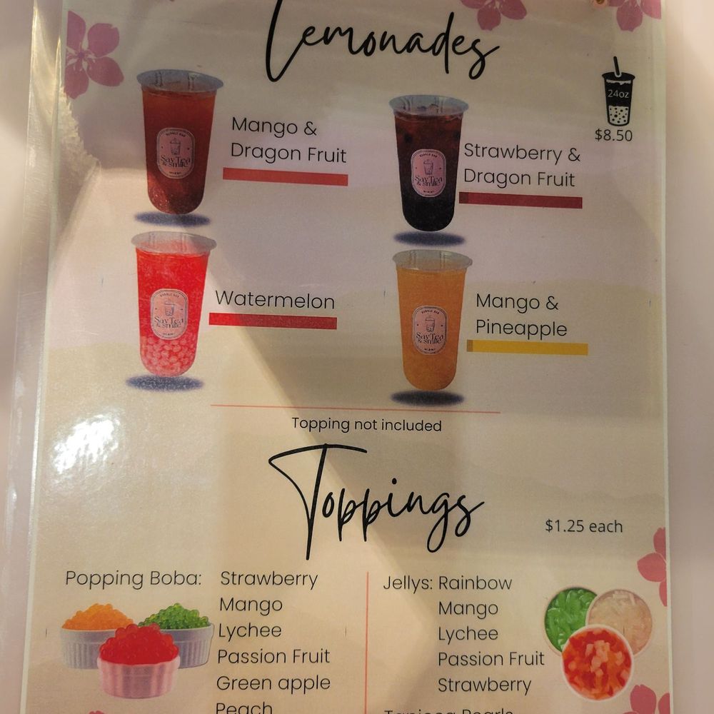 Say Tea & Smile - Menu - December 2024 - Bubble Tea Near Me - Pinecrest, Florida