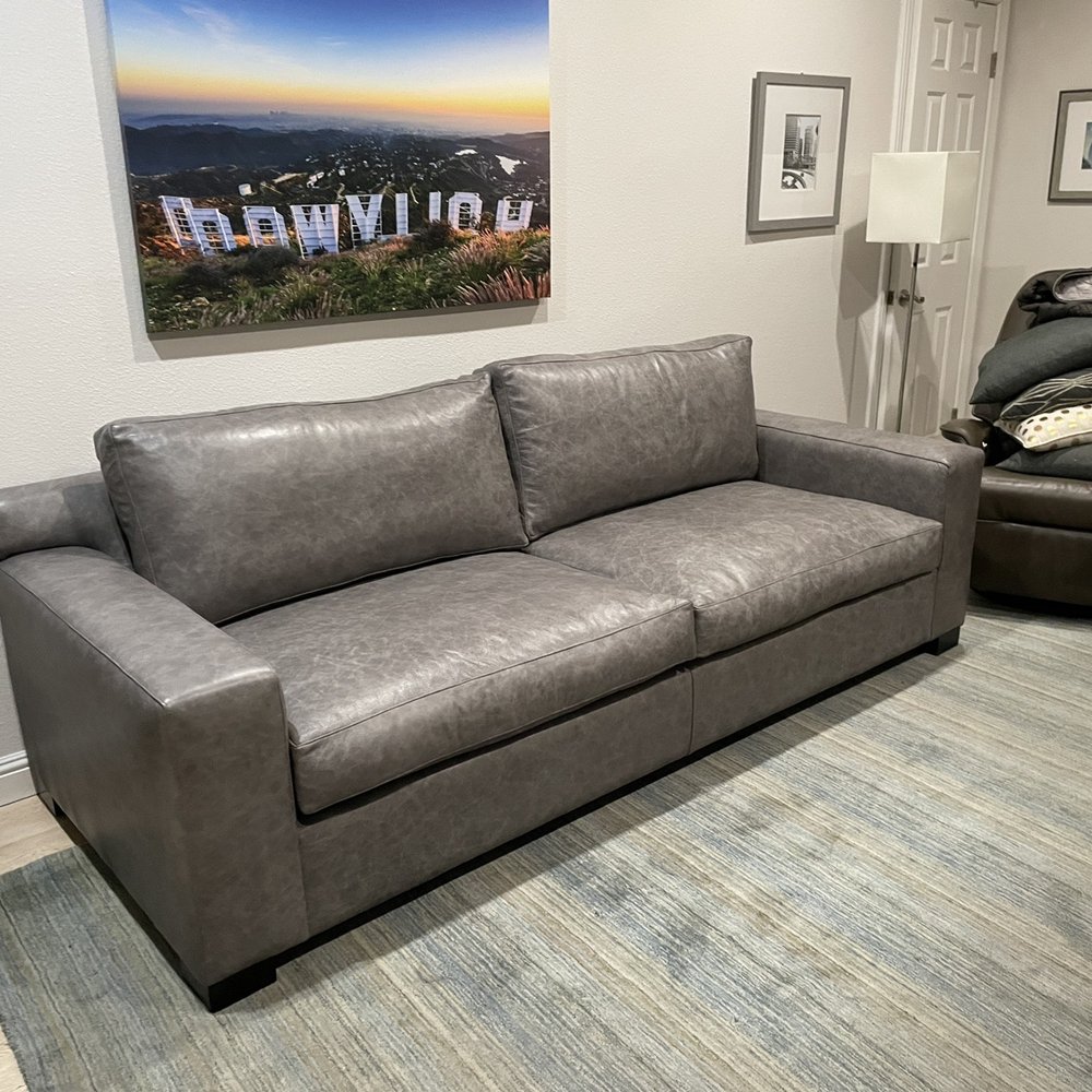Custom sofa made with Crest leather in Bronx. Custom sofa made with Crest leather in Bronx.