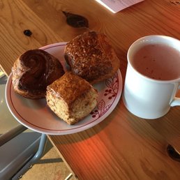 Assorted pastries and a hot chocolate