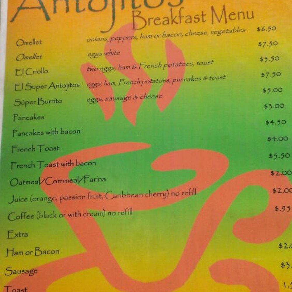 Breakfast menu Breakfast menu