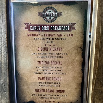 Firewater Saloon - Edison Park - Breakfast menu - Barbeque Near Me - Chicago, Illinois