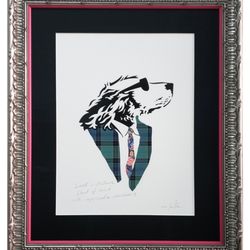 Sunset Framer & Art Gallery - Linen textured black mat, baroque silver frame with pink fillet for this cool dog.