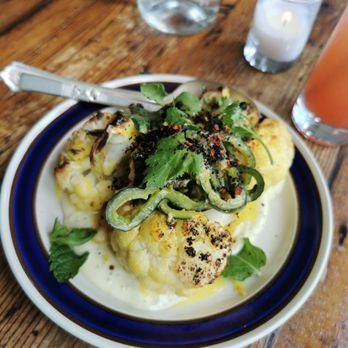Homer - Roasted Cauliflower with winter citrus, picked peppers, peanuts and lime aoili - Mediterranean Near Me - Seattle, Washington Homer - Roasted Cauliflower with winter citrus, picked peppers, peanuts and lime aoili - Mediterranean Near Me - Seattle, Washington
