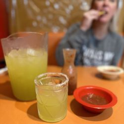 Cancun Mexican Grill - Pitcher of lime margaritas on the rocks and salsa