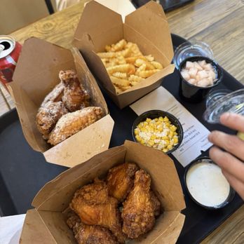Wing's Korean Chicken - 5pc honey butter chicken, 5pc sweet honey, crinkle cut fries, radish banchan (delicious with Korean fried chicken), and sweet corn - Fast Food Near Me - Incline Village, Nevada Wing's Korean Chicken - 5pc honey butter chicken, 5pc sweet honey, crinkle cut fries, radish banchan (delicious with Korean fried chicken), and sweet corn - Fast Food Near Me - Incline Village, Nevada