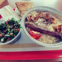King combo (Lamb/Beef kefta and chicken) with a side of Tabbouleh salad.