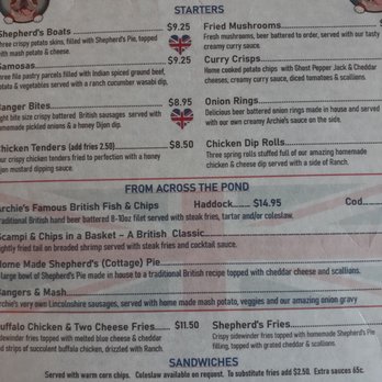 Archie's British Restaurant - Menu - British Near Me - Melbourne, Florida