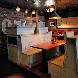 Fish Market Restaurant - Benches like church pews, and still the place is packed for brunch!