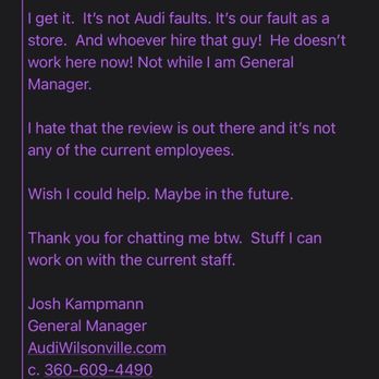 Audi Wilsonville - Josh email. - Auto Repair Near Me - Wilsonville, Oregon