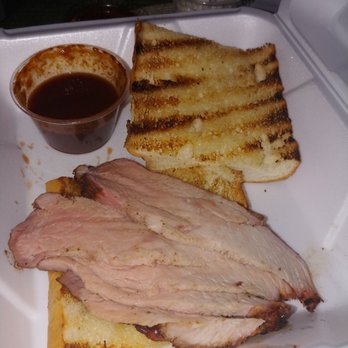 Best Bar-BQ - Tri tip sandwich with a side of macaroni salad, not much meat and meat looking a little pale - Barbeque Near Me - Santa Paula, California