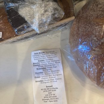 Bread - What kinds of bread are made on what day. - Bakeries Near Me - Durango, Colorado
