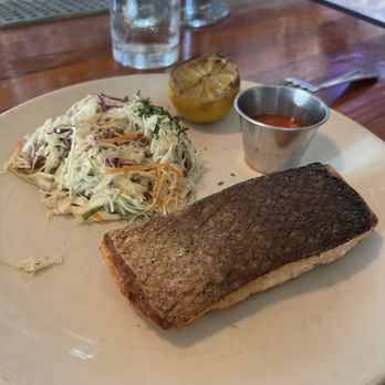 Perla's - Crispy Skin Bay of Fundy Salmon a la Plancha - Seafood Near Me - Austin, Texas
