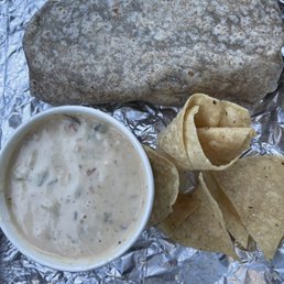 Veggie burrito, Chips & Queso Veggie burrito, Chips & Queso