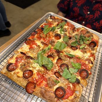 Pizzalina - custom square with pepperoni, basil, sausage, hot honey ig@mukbangyourmama - Pizza Near Me - Walnut Creek, California Pizzalina - custom square with pepperoni, basil, sausage, hot honey ig@mukbangyourmama - Pizza Near Me - Walnut Creek, California