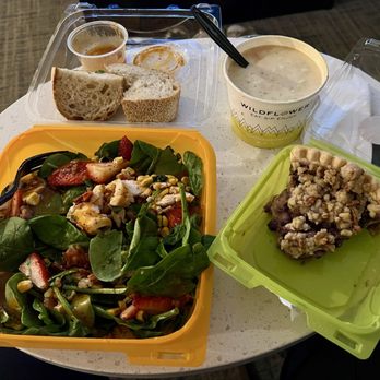 Wildflower - Strawberry Spinach Salad, Potato Cream Cheese Soup & Blueberry Custard Pie Slice. - New American Near Me - Peoria, Arizona Wildflower - Strawberry Spinach Salad, Potato Cream Cheese Soup & Blueberry Custard Pie Slice. - New American Near Me - Peoria, Arizona