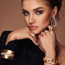 Swiss Watch Gallery - Mission Viejo - Fine jewelry glamorous gold 14k yellow white rose gold dangly drop pave setting  diamond earrings cuff bracelet cuban link chain