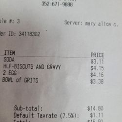 Darrell's Dog Gone Good Diner - Charge for incorrectly cooked eggs that were not eaten.