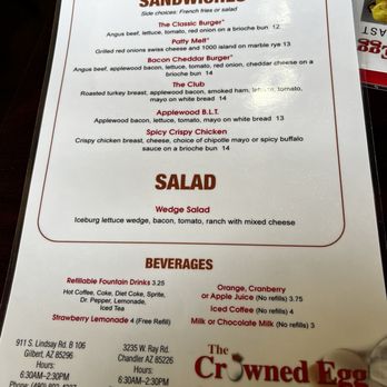 The Crowned Egg - Menu - March 2024 - Breakfast & Brunch Near Me - Gilbert, Arizona