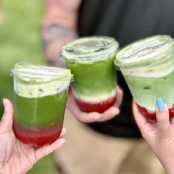 Pua Blooms - Strawberry Coconut Matcha Float Strawberry Matcha Latte Strawberry Sago Matcha Latte