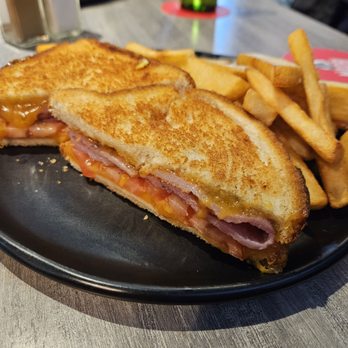 The Duchess of Markham - Peameal and tomato grilled cheese with fries - Pubs Near Me - Markham, Ontario