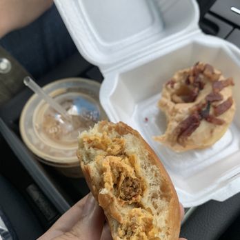 Peña's TX Cafe - Chorizo Egg Cheese Kolache. Caramel Iced Coffee Bacon maple donut - Donuts Near Me - Houston, Texas Peña's TX Cafe - Chorizo Egg Cheese Kolache. Caramel Iced Coffee Bacon maple donut - Donuts Near Me - Houston, Texas