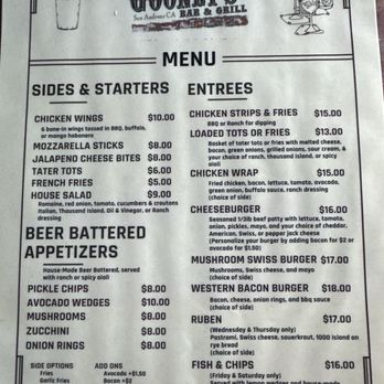Gooney's Bar & Grill - This is their menu as of June 11, 2026. All other pics are former menus. - Bars Near Me - San Andreas, California Gooney's Bar & Grill - This is their menu as of June 11, 2026. All other pics are former menus. - Bars Near Me - San Andreas, California