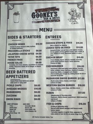 Menu photo 1 Gooney's Bar & Grill San Andreas, CA Menu photo 1 Gooney's Bar & Grill San Andreas, CA