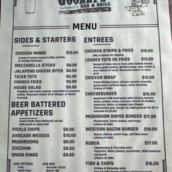 Gooney's Bar & Grill - This is their menu as of June 11, 2026. All other pics are former menus.