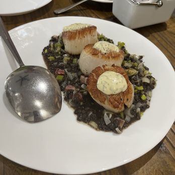 Cacio - Special: Scallops on a bed of red lentils, onion, porchetta. - Italian Near Me - Sacramento, California Cacio - Special: Scallops on a bed of red lentils, onion, porchetta. - Italian Near Me - Sacramento, California