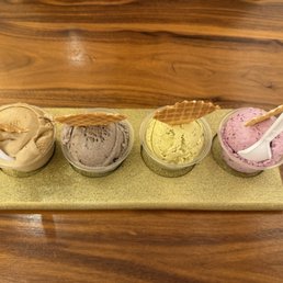 The flight - coffee, cookies and cream, pistachio, and blueberry