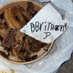 Rolling Bowl - My DoorDash order showing the bowl I received. The bowl appears to contain pork belly, but the beef ribs I ordered are missing.