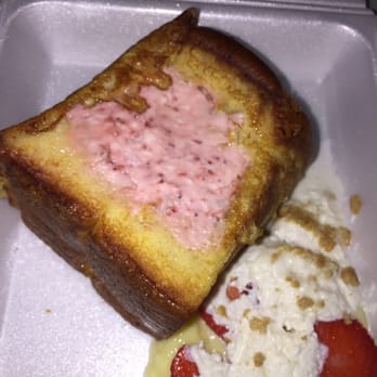 Button Up Cafe - Take out... Strawberry Cream Cheese stuffed French toast - Breakfast & Brunch Near Me - Pearl City, Hawaii Button Up Cafe - Take out... Strawberry Cream Cheese stuffed French toast - Breakfast & Brunch Near Me - Pearl City, Hawaii