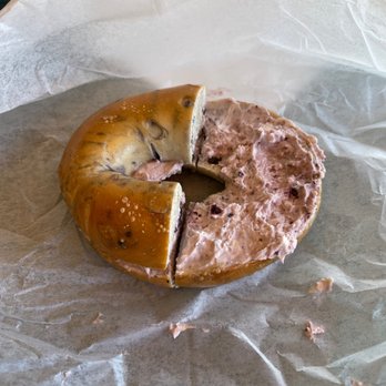 Chesapeake Bagel Bakery - Blueberry bagel with blueberry cream cheese - Bagels Near Me - Burke, Virginia Chesapeake Bagel Bakery - Blueberry bagel with blueberry cream cheese - Bagels Near Me - Burke, Virginia