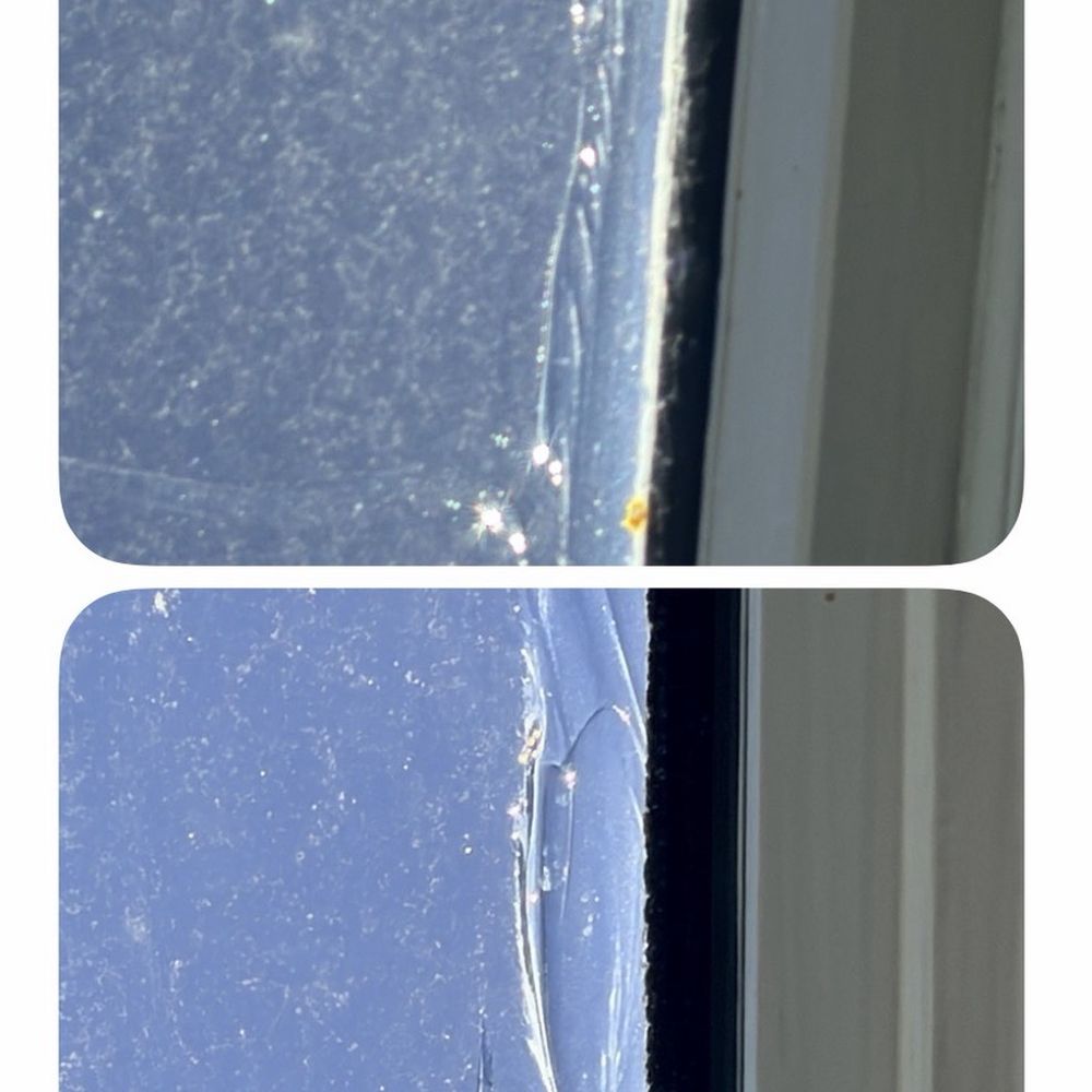 Direct Roofing - Two windows showing how uneven and thick silicone was - Roofing Near Me Direct Roofing - Two windows showing how uneven and thick silicone was - Roofing Near Me