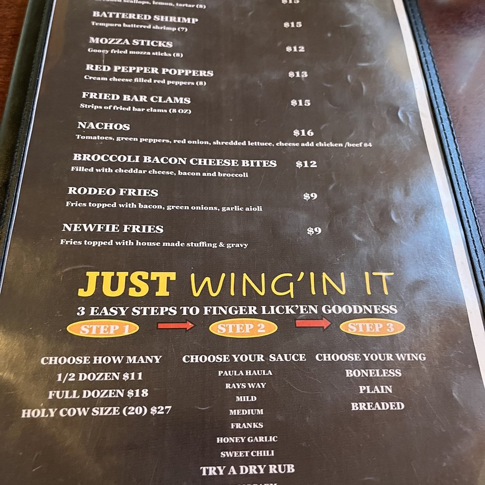 Holy Cow - the menu of a restaurant - Canadian (New) Near Me - Morell, Prince Edward Island