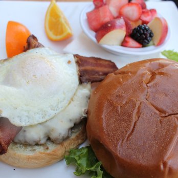 Honey's Bistro - Bison burger with side of fruit- WINNER! - Breakfast & Brunch Near Me - Encinitas, California