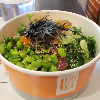 Poki One N Half - Extra Avocado & Edamame, HALF rice portion! - Seafood Near Me - San Diego, California Poki One N Half - Extra Avocado & Edamame, HALF rice portion! - Seafood Near Me - San Diego, California